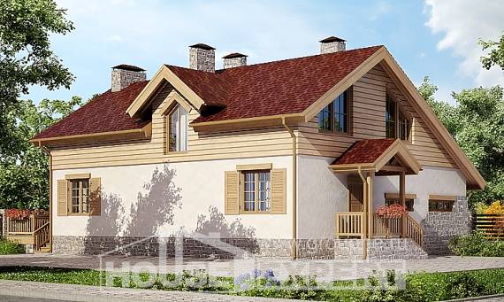 165-002-П Проект двухэтажного дома мансардой, гараж, небольшой загородный дом из керамзитобетонных блоков Геленджик, House Expert