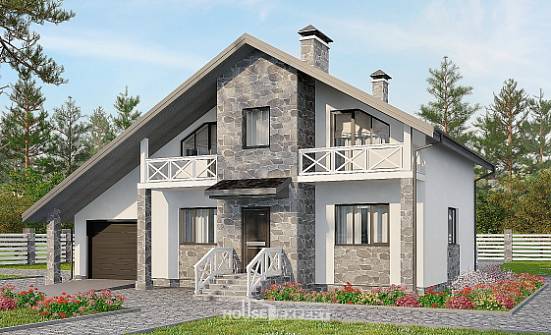 180-017-Л Проект двухэтажного дома с мансардой, гараж, просторный коттедж из газосиликатных блоков, Геленджик