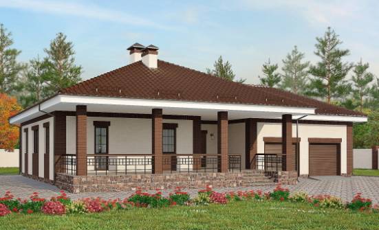 160-015-П Проект одноэтажного дома, гараж, скромный коттедж из газосиликатных блоков Геленджик | Проекты домов от House Expert