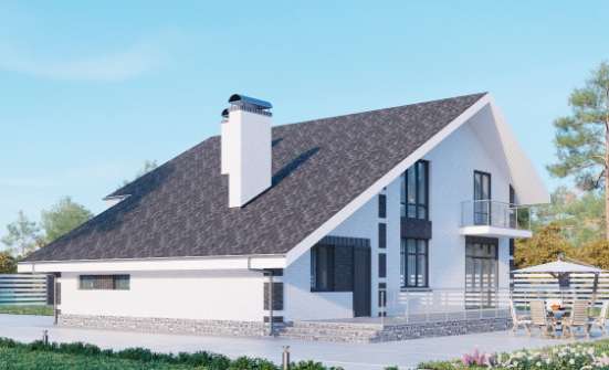190-008-П Проект двухэтажного дома с мансардой, гараж, просторный загородный дом из теплоблока Геленджик | Проекты домов от House Expert