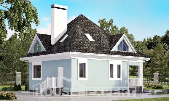 110-001-Л Проект двухэтажного дома с мансардой, небольшой коттедж из блока Геленджик, House Expert