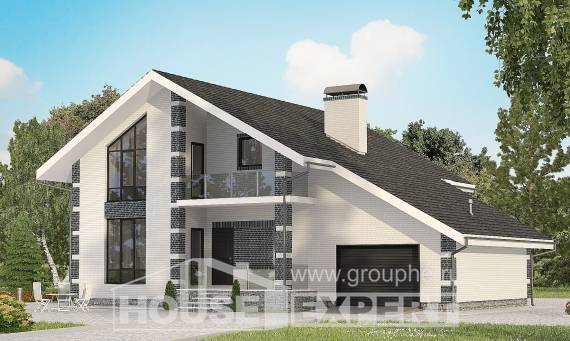 180-001-П Проект двухэтажного дома с мансардой и гаражом, бюджетный коттедж из бризолита Геленджик, House Expert