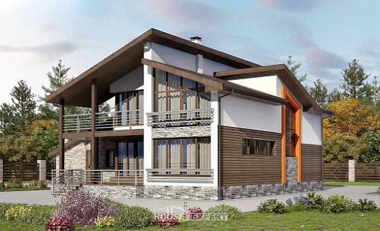 240-004-П Проект двухэтажного дома с мансардным этажом и гаражом, современный домик из керамзитобетонных блоков Геленджик | Проекты домов от House Expert