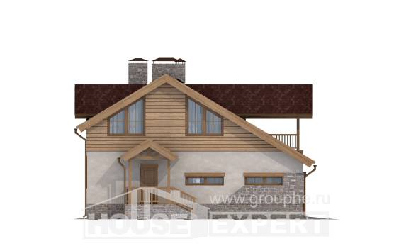 165-002-П Проект двухэтажного дома мансардой, гараж, бюджетный коттедж из блока Геленджик, House Expert