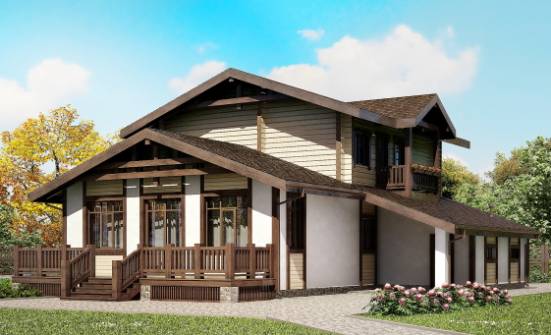 190-004-П Проект двухэтажного дома мансардой, гараж, современный домик из газосиликатных блоков из дерева, Геленджик