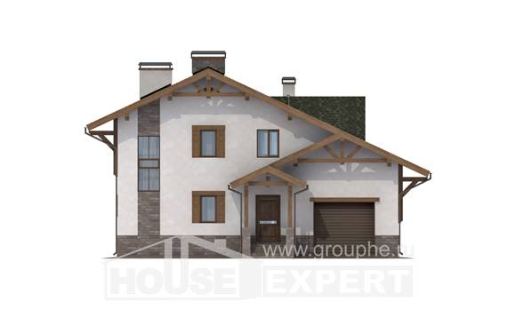 190-007-П Проект двухэтажного дома с мансардой, гараж, средний загородный дом из кирпича, Геленджик